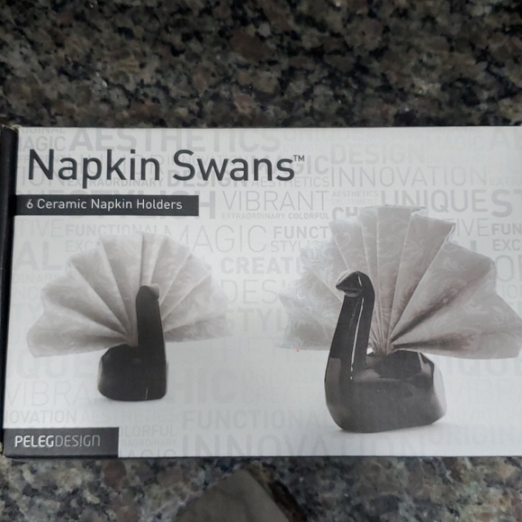 Set of 6 Ceramic Black Swan Napkin Holders - Picture 1 of 3